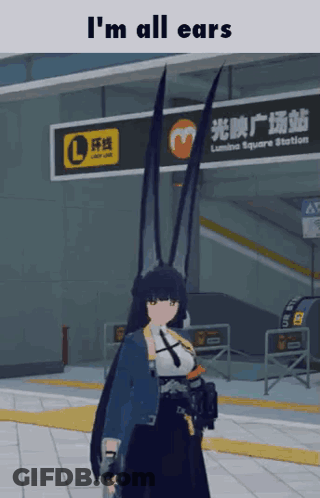 Bunny Character Standing By Sign Saying I'm All Ears GIF