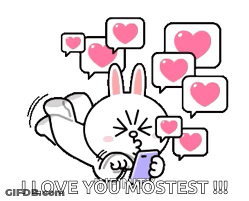 Bunny Holding Cell Phone With Hearts GIF