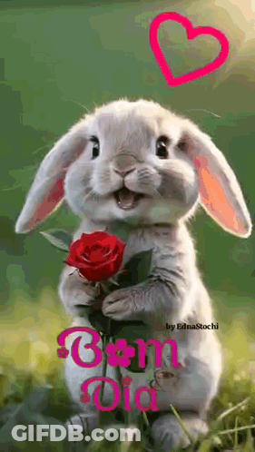 Bunny Rabbit Holding Red Rose GIF