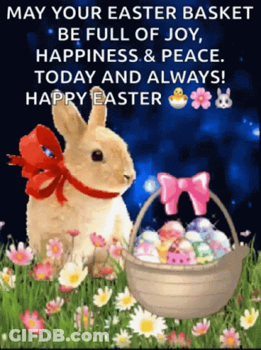 Bunny Rabbit With Easter Eggs Basket GIF