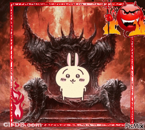 Bunny Sitting On Throne With Devil Behind GIF