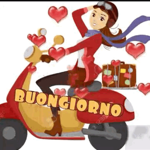 Buongiorno Animated Lady On Motorcycle GIF