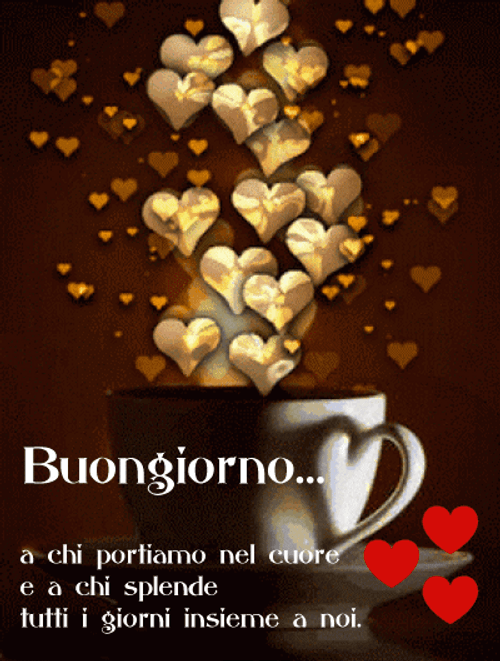 Buongiorno Glowing Golden Hearts Visual Art GIF
