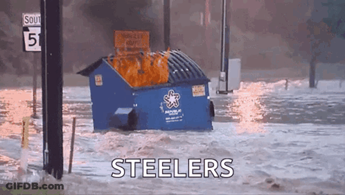 Burning Dumpster In Flooded Area With Steelers GIF