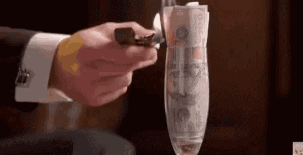 Burning Money Cash Glass Toast Cheers GIF