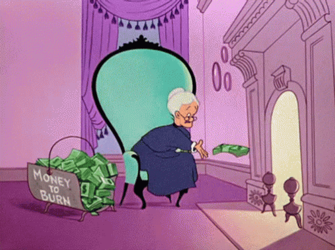 Burning Money Granny Fireplace GIF