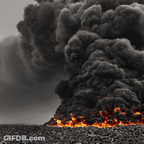 Burning Tires In Field With Smoke GIF