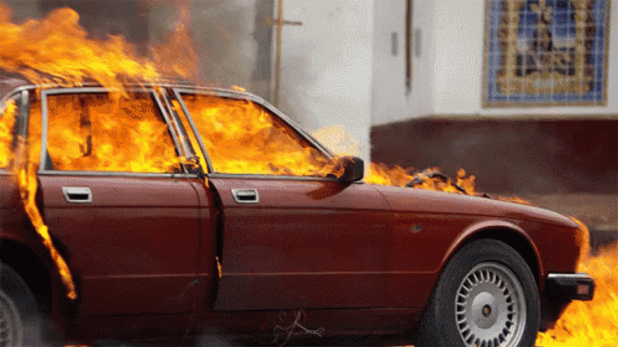 Burning Vintage Car GIF