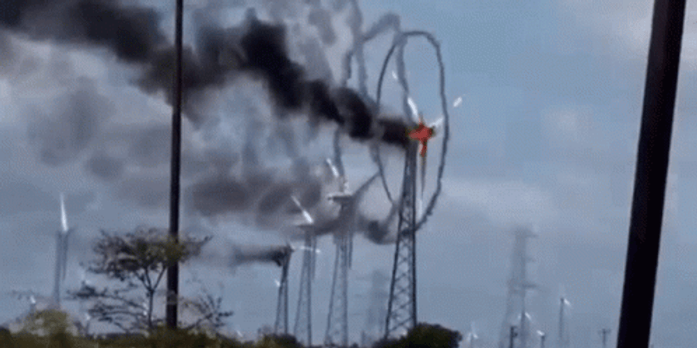 Burning Wind Turbine In Smoke GIF
