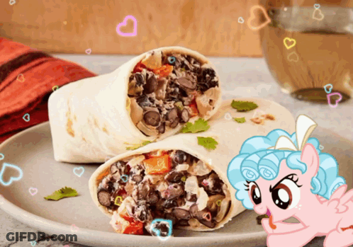Burrito On Plate Next To Blue Pony GIF