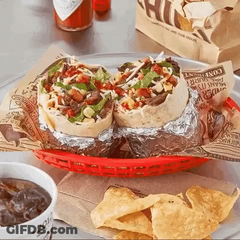 Burrito Wrapped In Foil With Soda GIF