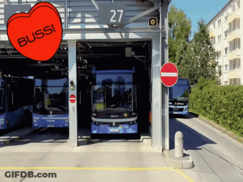 Bus Parked In Garage Saying Bussi GIF