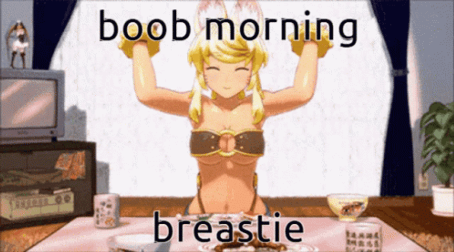 Busty Anime Girl Good Morning Liru Wolfgirl GIF