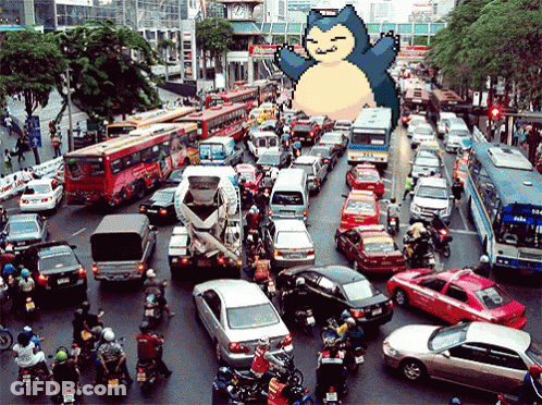 Busy City Street With Pokemon GIF