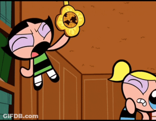 Buttercup And Bubbles From The Powerpuff Girls Are Looking At A Key GIF