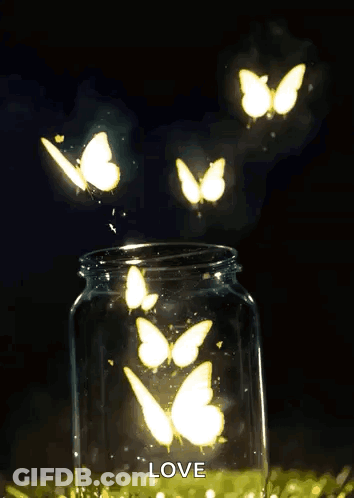 Butterflies Are Flying Out Of A Jar With The Word Love Written On The Bottom GIF