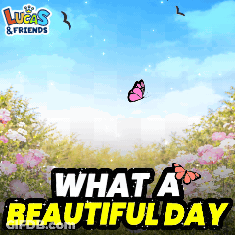 Butterflies Flying Over Pink Flowers Lucas & Friends GIF