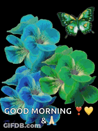 Butterfly Flying Over Blue Flowers GIF