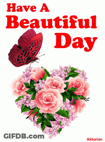 Butterfly Flying Over Pink Rose Heart GIF
