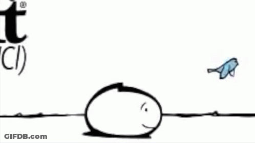 Butterfly Flying Towards Stick Figure GIF