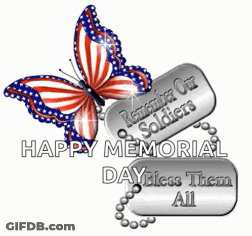 Butterfly Over Dog Tag Saying Happy Memorial Day GIF