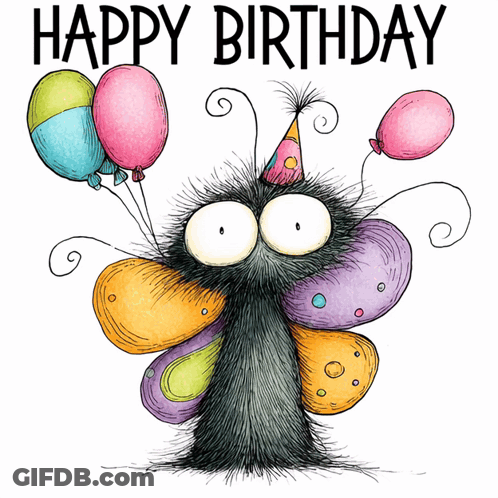Butterfly With Balloons Happy Birthday Card GIF