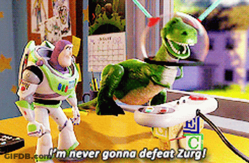 Buzz Lightyear And Rex Saying I'm Never Gonna Defeat Zurg GIF