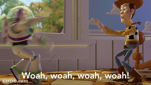 Buzz Lightyear And Woody Fighting Woah Woah Woah GIF