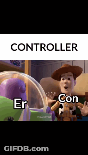 Buzz Lightyear And Woody From Toy Story Are Standing Next To Each Other With Controller Written Above Them GIF