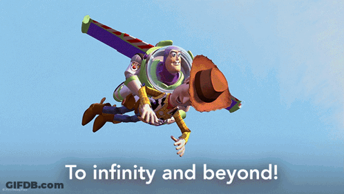Buzz Lightyear And Woody From Toy Story Flying In The Air GIF