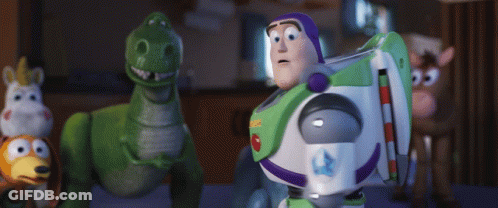 Buzz Lightyear From Toy Story Is Standing Next To Rex And Slinky GIF