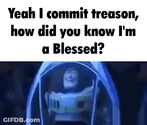 Buzz Lightyear From Toy Story Says Yeah I Commit Treason , How Did You Know I 'M A Blessed . GIF