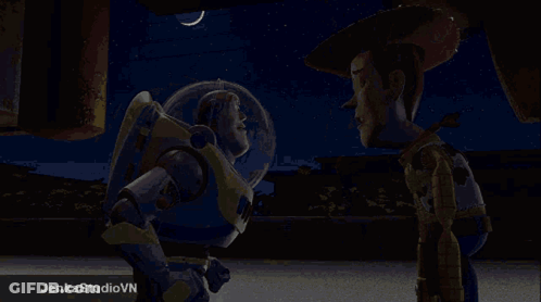 Buzz Lightyear From Toy Story Says " You Are A True " In Front Of A Picture Of A Man GIF
