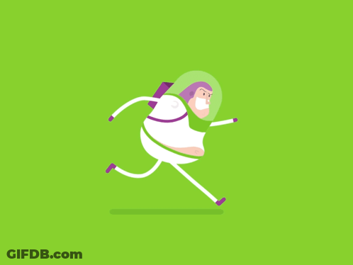 Buzz Lightyear Is Running On A Green Background GIF