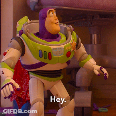 Buzz Lightyear Toy Story Standing By Pink Chair GIF