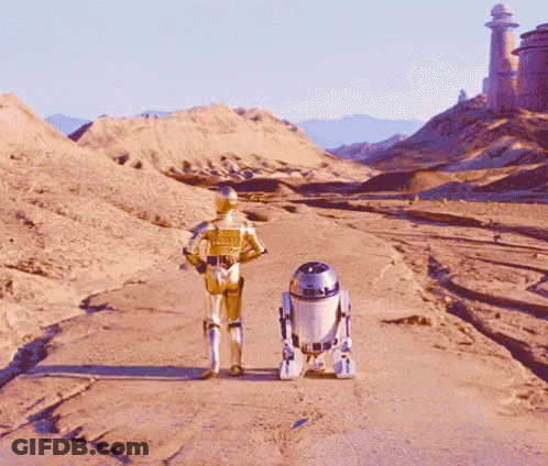 C-3PO And R2-D2 Walking Desert Road GIF