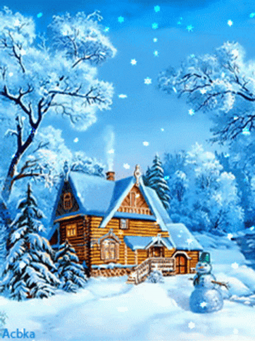 Cabin Snow Falling GIF