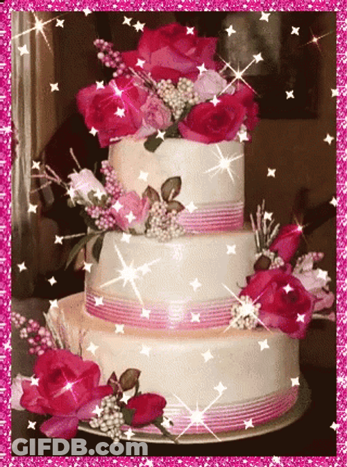 Cake Happy Birthday With Rose Flower GIF
