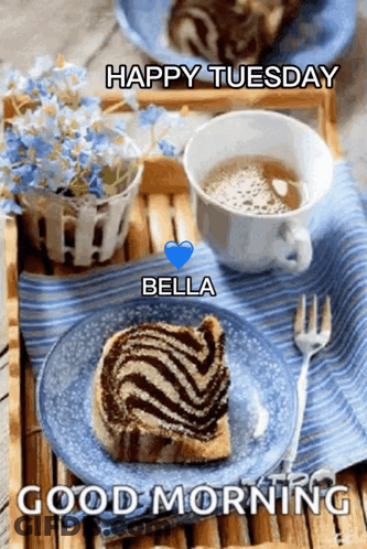 Cake Slice And Coffee Cup Happy Tuesday GIF