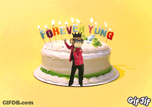 Cake With Candles Saying Forever Young GIF