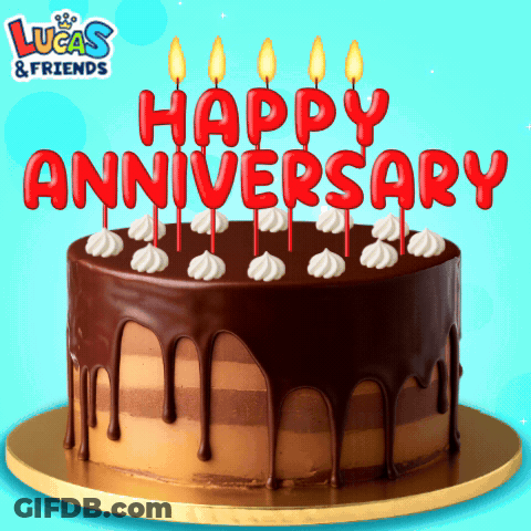 Cake With Candles Saying Happy Anniversary GIF