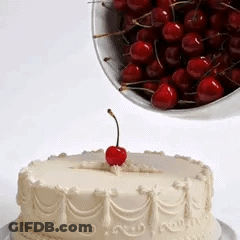 Cake With Cherry On Top And Bowl Of Cherries GIF