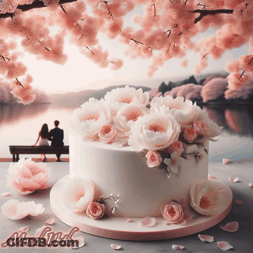 Cake With Flowers And Date March 14Th GIF