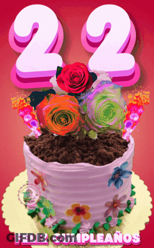 Cake With Flowers And Number 22 GIF
