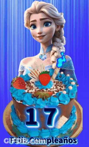 Cake With Number 17 And Elsa GIF