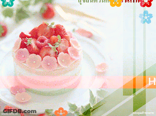 Cake With Strawberries And Flowers GIF