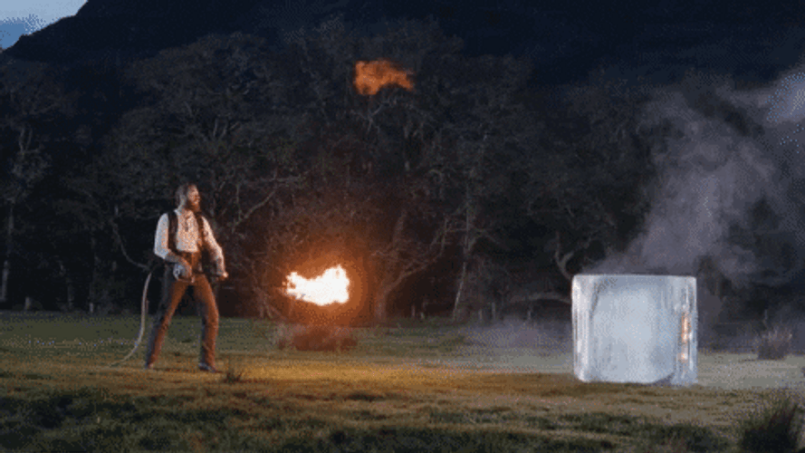 Calcifer Beating A Block Of Ice GIF