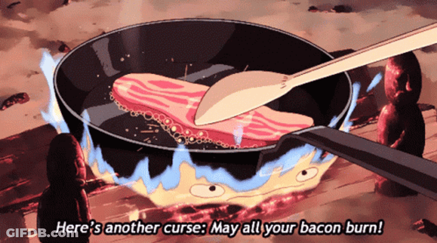 Calcifer Tries To Lick The Bacon GIF