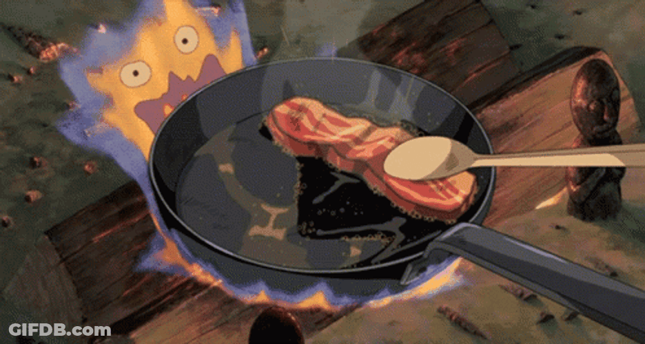 Calcifer Tries To Snatch Meat GIF