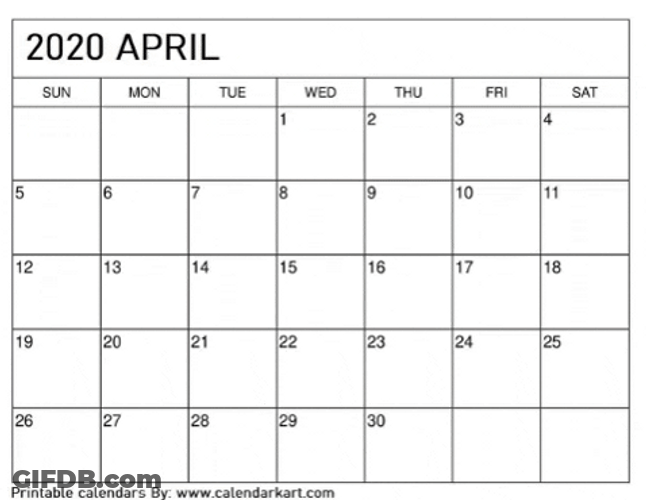 Calendar Printable April 2020 GIF